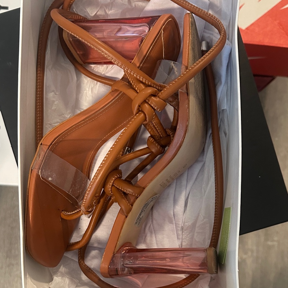SCHUTZ Tan and Pink Strappy Heels